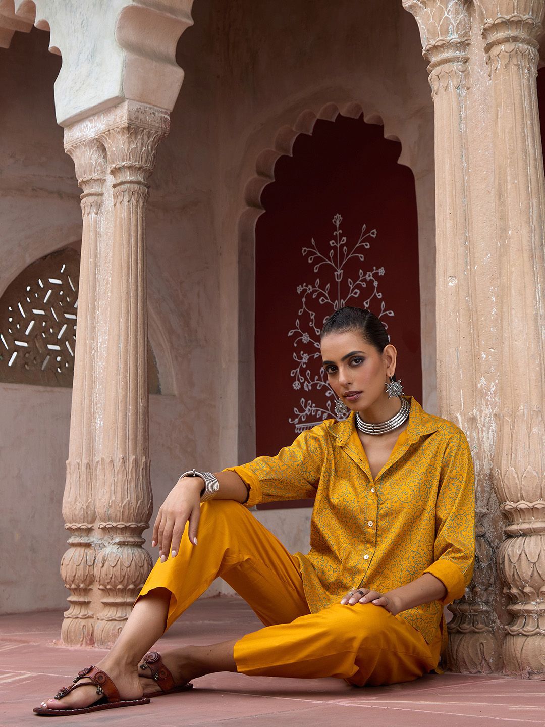 House of Chikankari Women Mustard Yellow Cotton Co-Ord Set