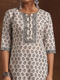 Libas Black & White Floral Printed Notch Neck Pure Cotton Kurta with Trousers & Dupatta