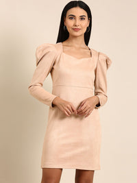 Athena Cream-Coloured Solid Above Knee Sheath Dress