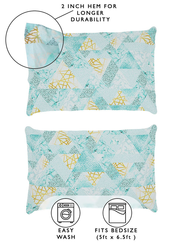 Story@home Aqua Blue 180 TC Abstract Queen Fitted Bedsheet With 2 Pillow Covers