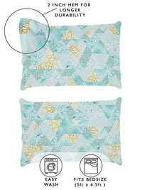 Story@home Aqua Blue 180 TC Abstract Queen Fitted Bedsheet With 2 Pillow Covers