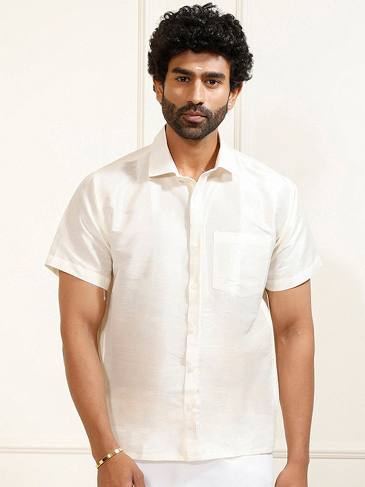 VASTRAMAY Premium Spread Collar Silk Shirt