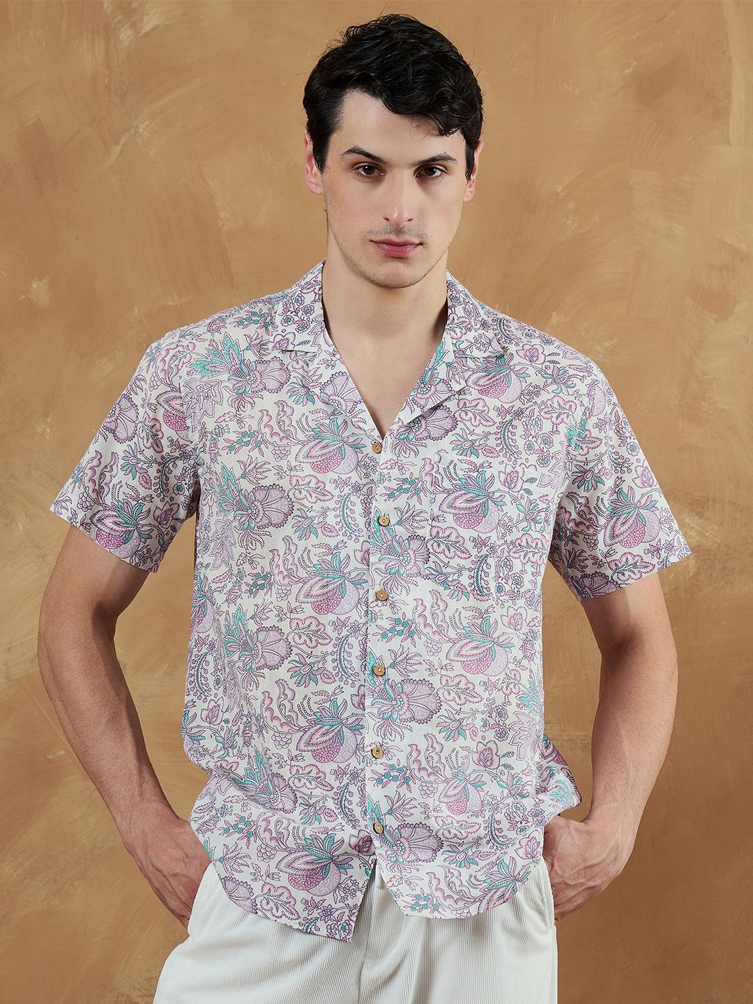DENNISON Men White Regular Fit Floral Printed Casual Shirt