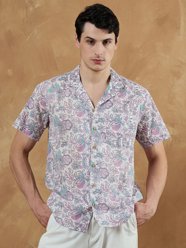 DENNISON Men White Regular Fit Floral Printed Casual Shirt