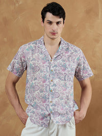 DENNISON Men White Regular Fit Floral Printed Casual Shirt
