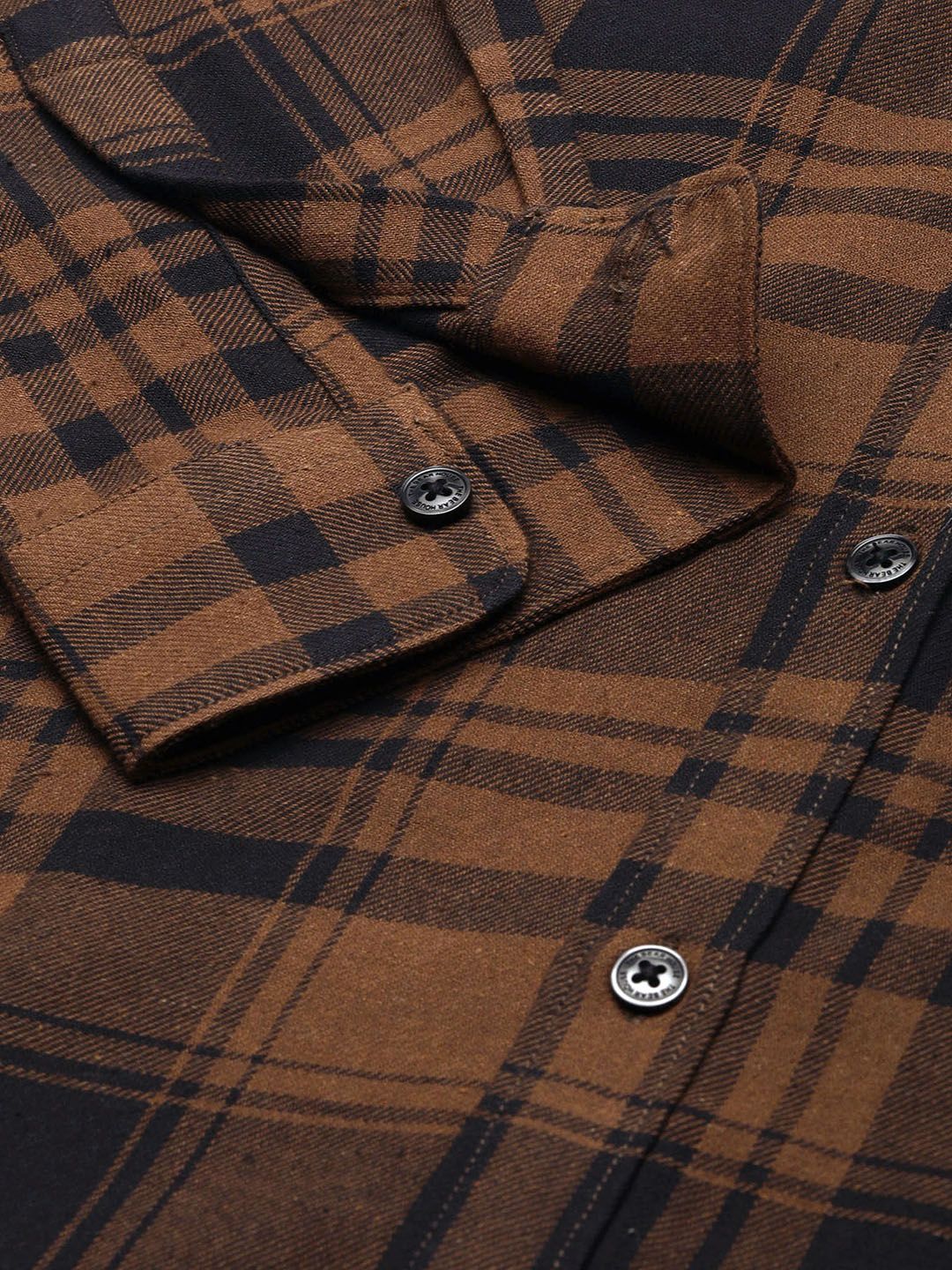 THE BEAR HOUSE Men Brown Slim Fit Pure Cotton Checked Flannel Casual Shirt