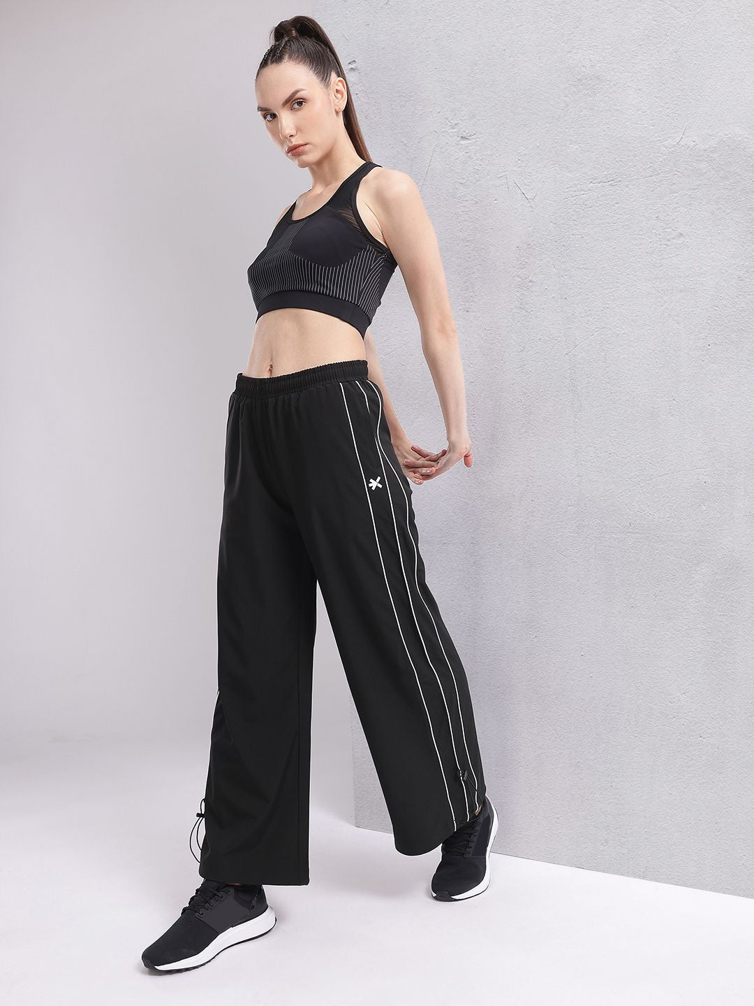 HRX by Hrithik Roshan Women Contrast Piping Rapid-Dry Flared Training Track Pants