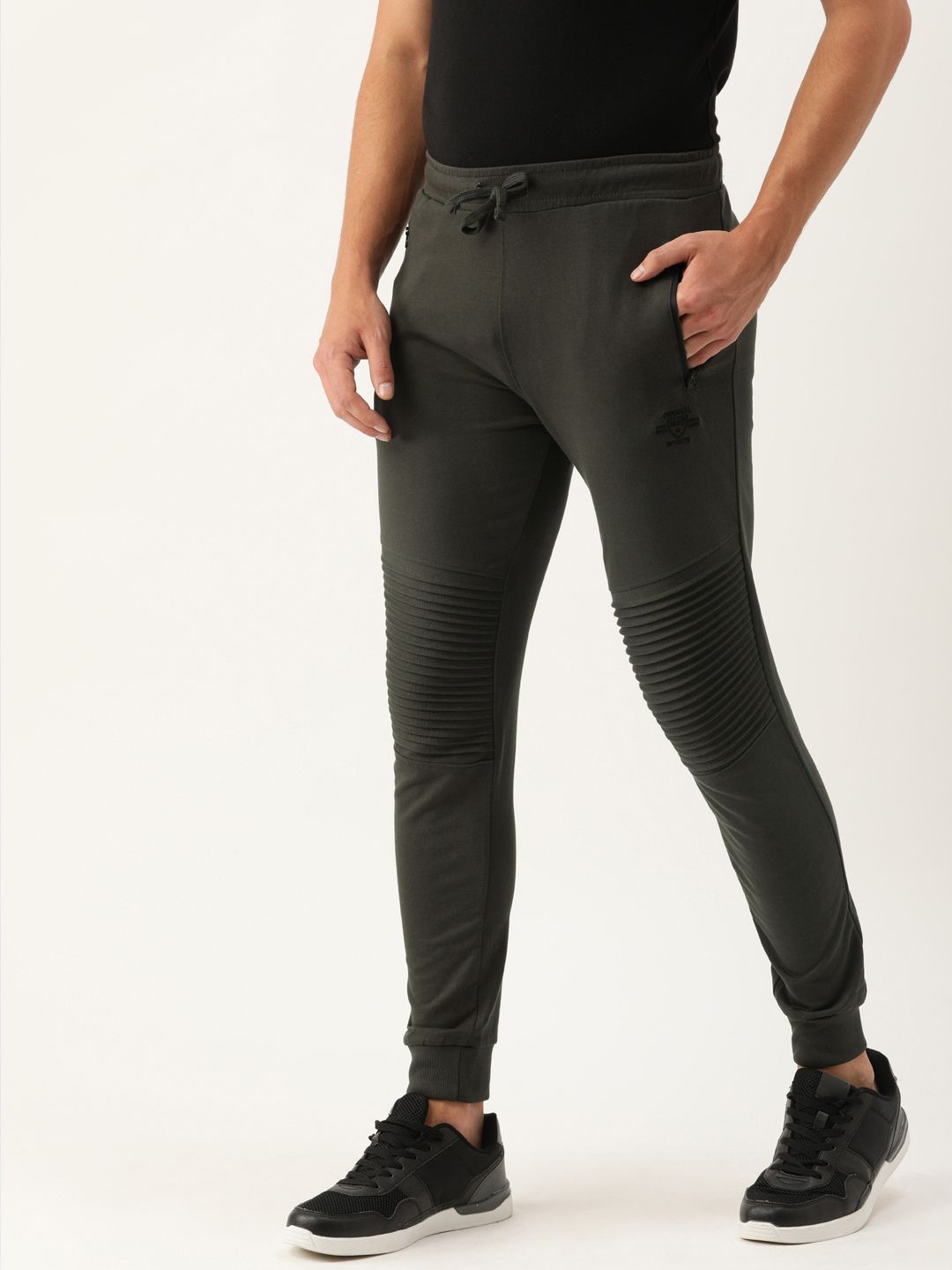 The Indian Garage Co Men Grey Solid Pleated Detail Joggers