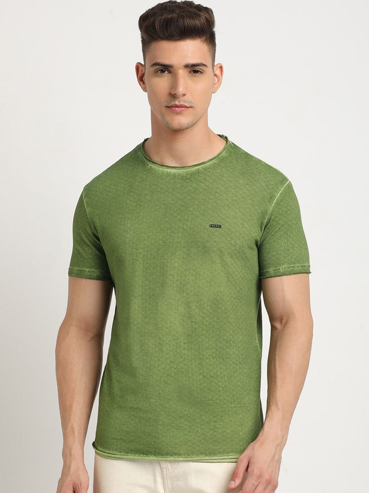 THE BEAR HOUSE Self Design Round Neck Short Sleeves Slim Fit Cotton T-shirt