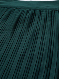 STREET 9 Women Green Solid Satin Finish Accordion Pleated Maxi A-Line Skirt