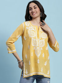 Rumah Chikankari Wanita Kapas Kuning Chikankari Sulam Kurti