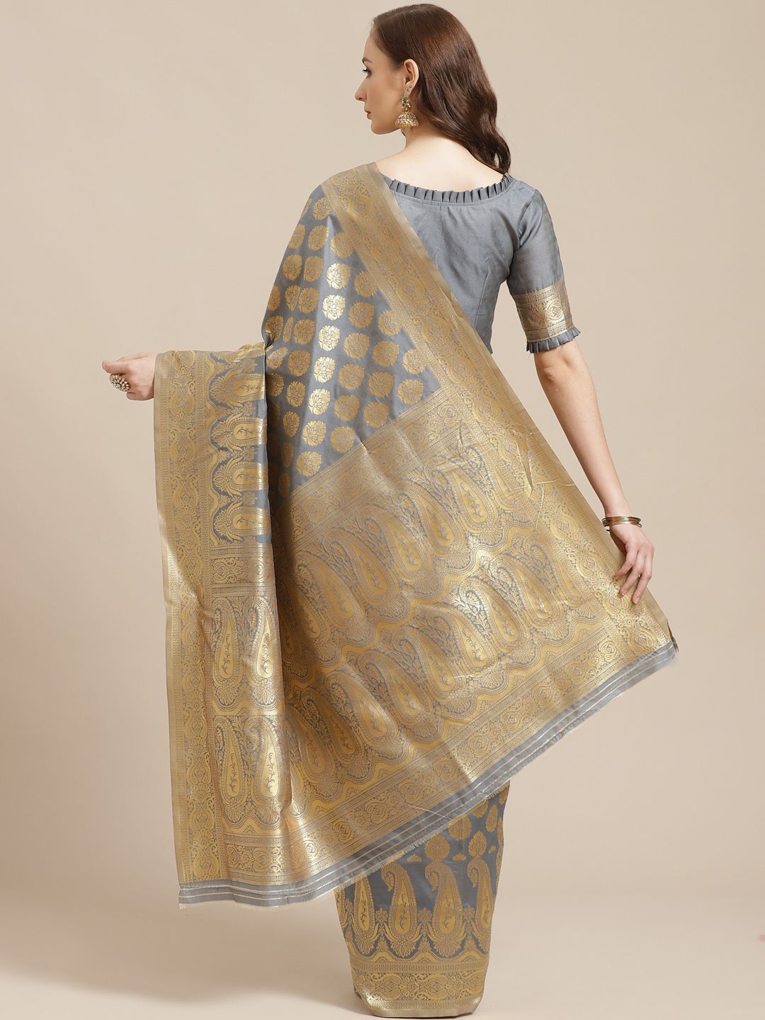 Saree mall Grey & Golden Woven Design Banarasi Saree