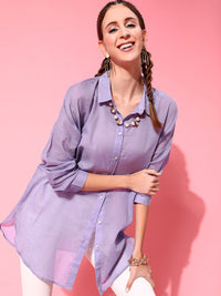 STREET 9 Women Lavender Solid Oversize Shirt