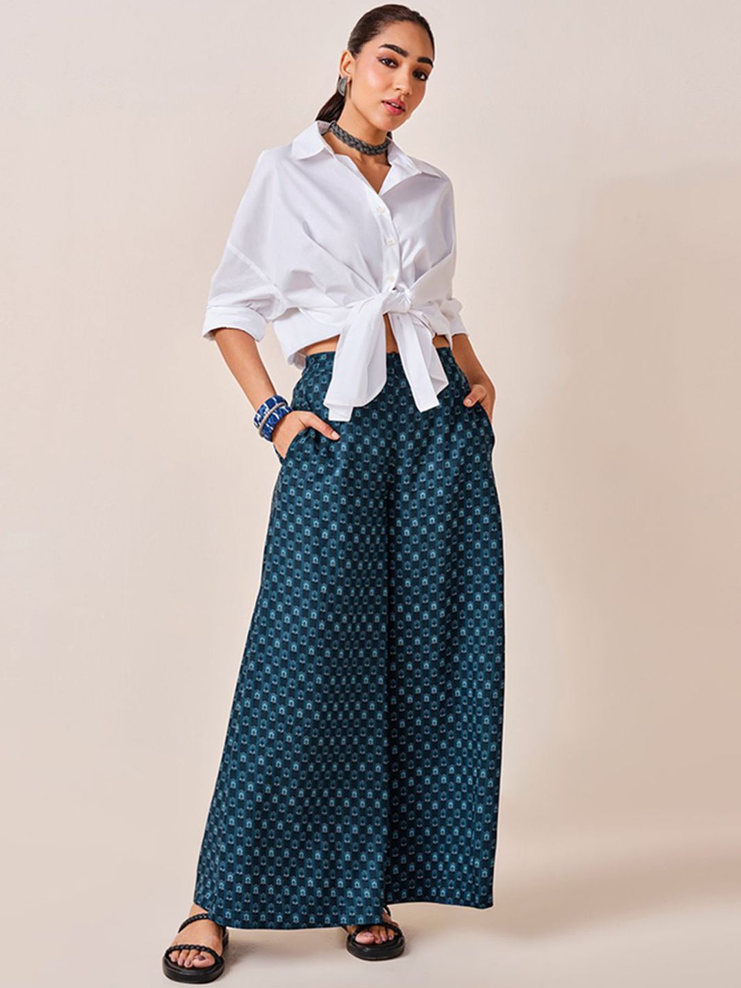 Global Desi Women Loose Fit High rise Trousers