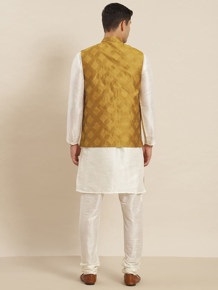 SOJANYA Band Collar Straight Kurta with Churidar & Nehru Jacket