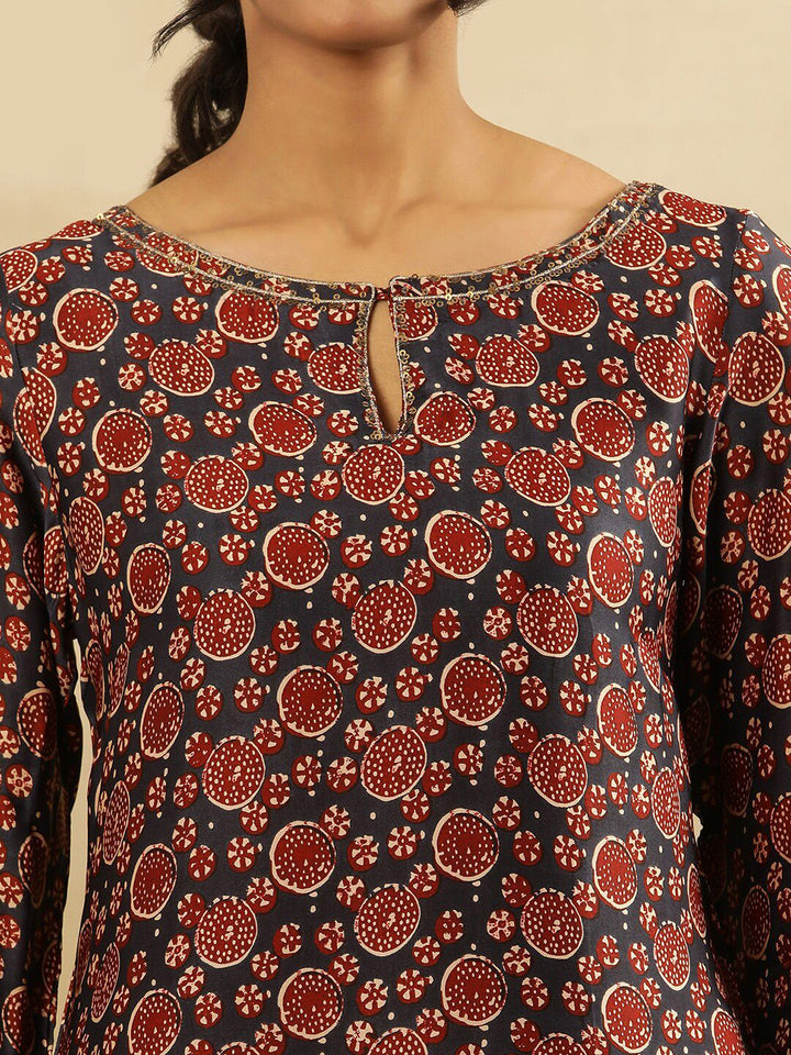 W Abstract Printed Keyhole Neck Flared Sleeves A-Line Kurta