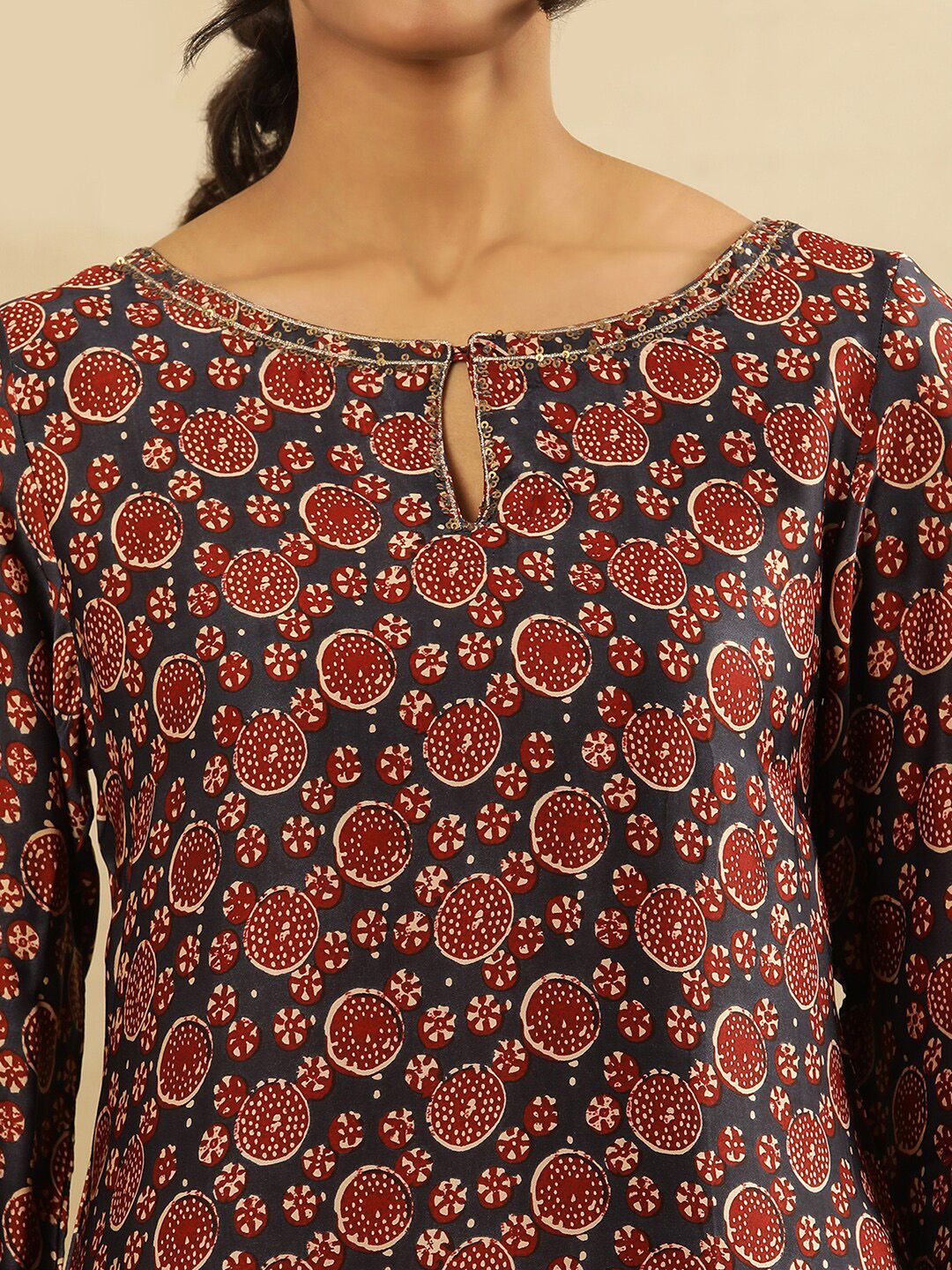 W Abstract Printed Keyhole Neck Flared Sleeves A-Line Kurta