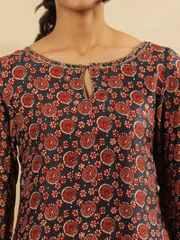 W Abstract Printed Keyhole Neck Flared Sleeves A-Line Kurta