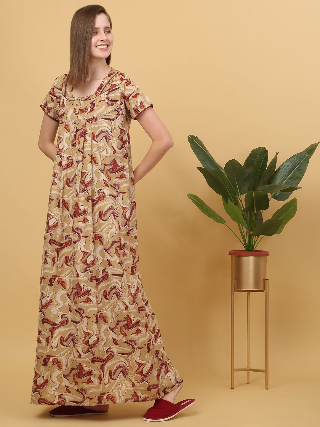Sweet Dreams Printed pure cotton Maxi Nightdress