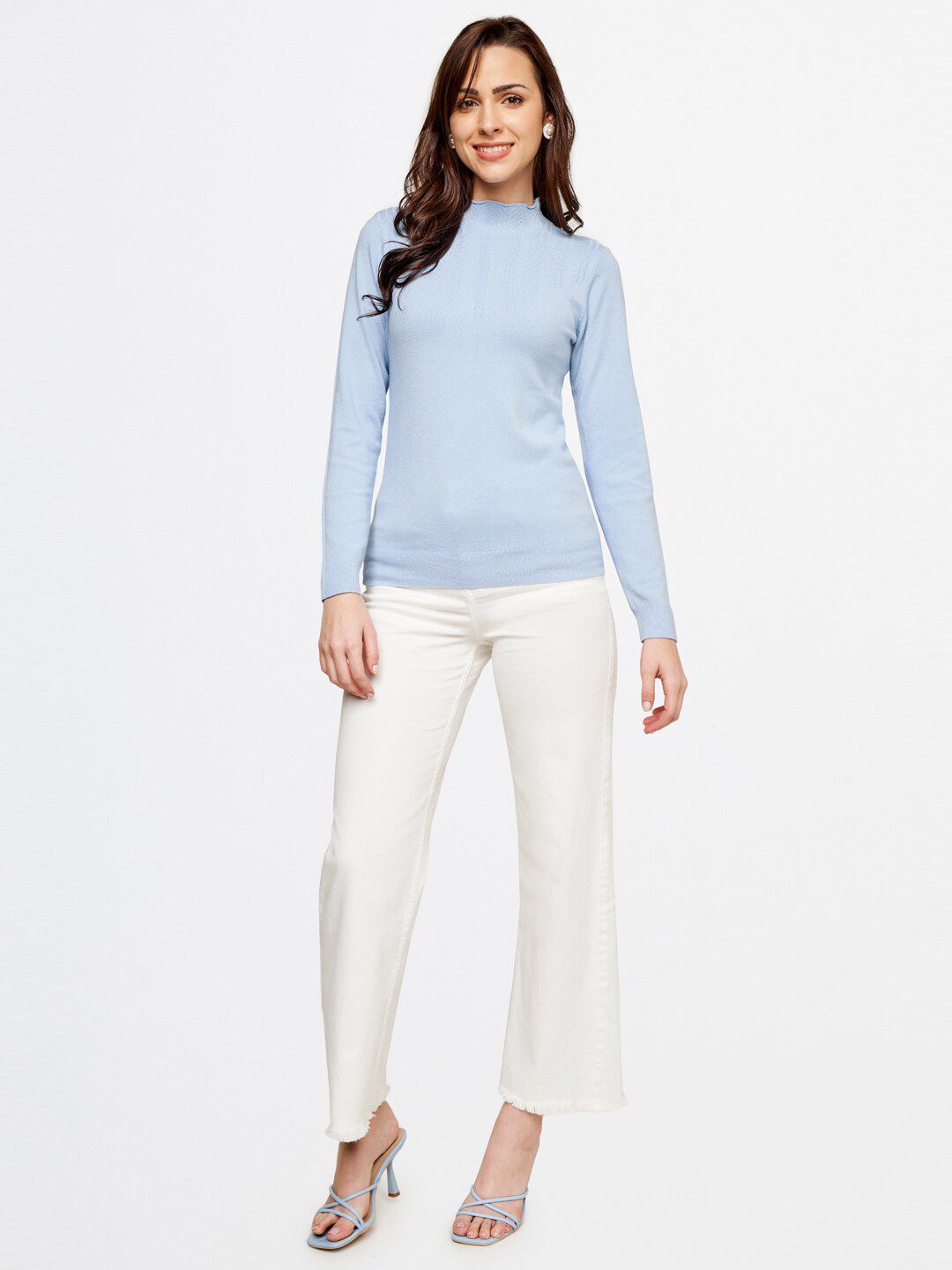 AND  Women Blue High neck Top