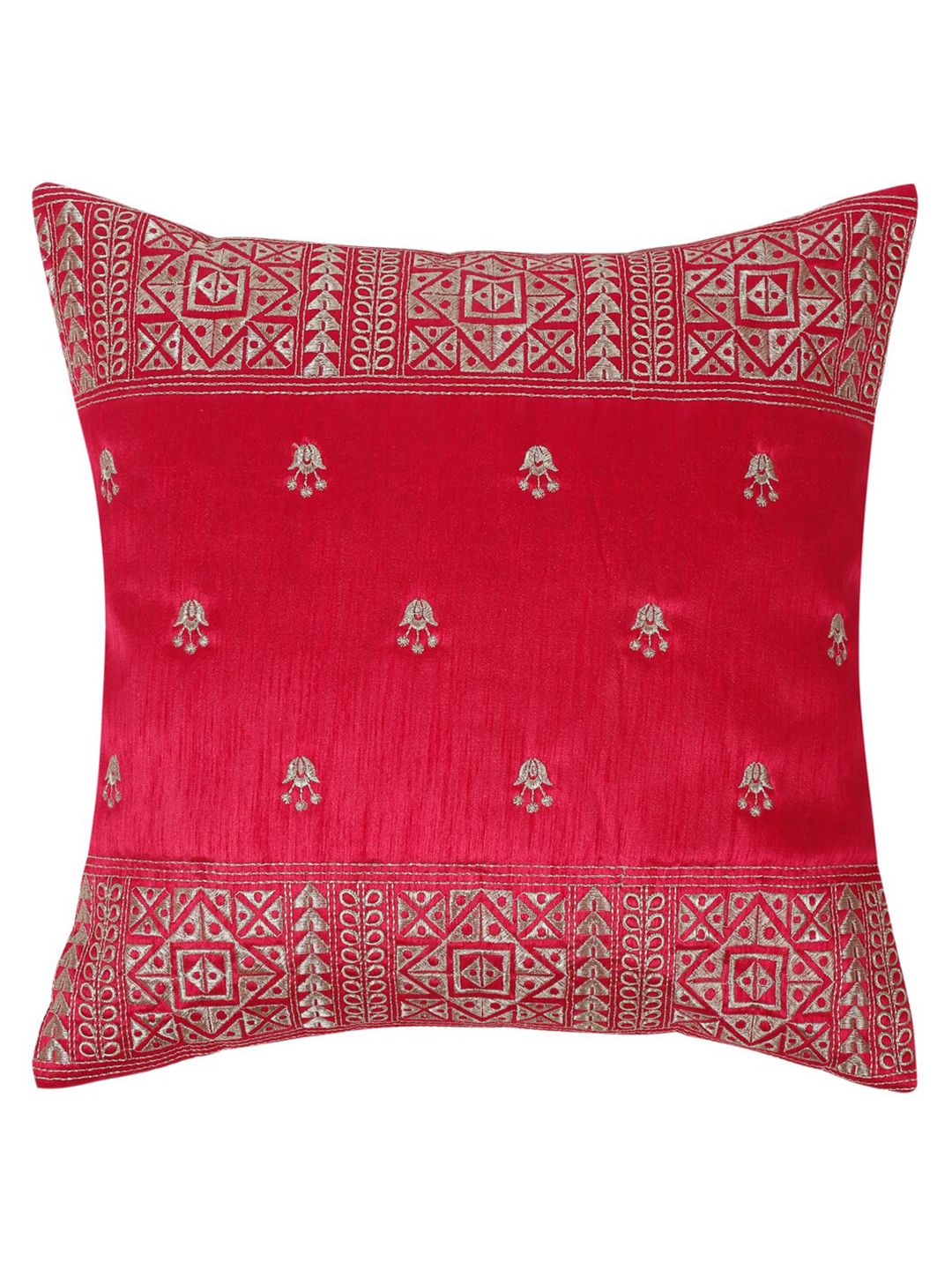 HOSTA HOMES Pink & Silver-Toned 2 Pieces Ethnic Motifs Square Cushion Covers