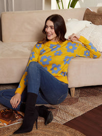 Berrylush Floral Printed Acrylic Pullover Sweater