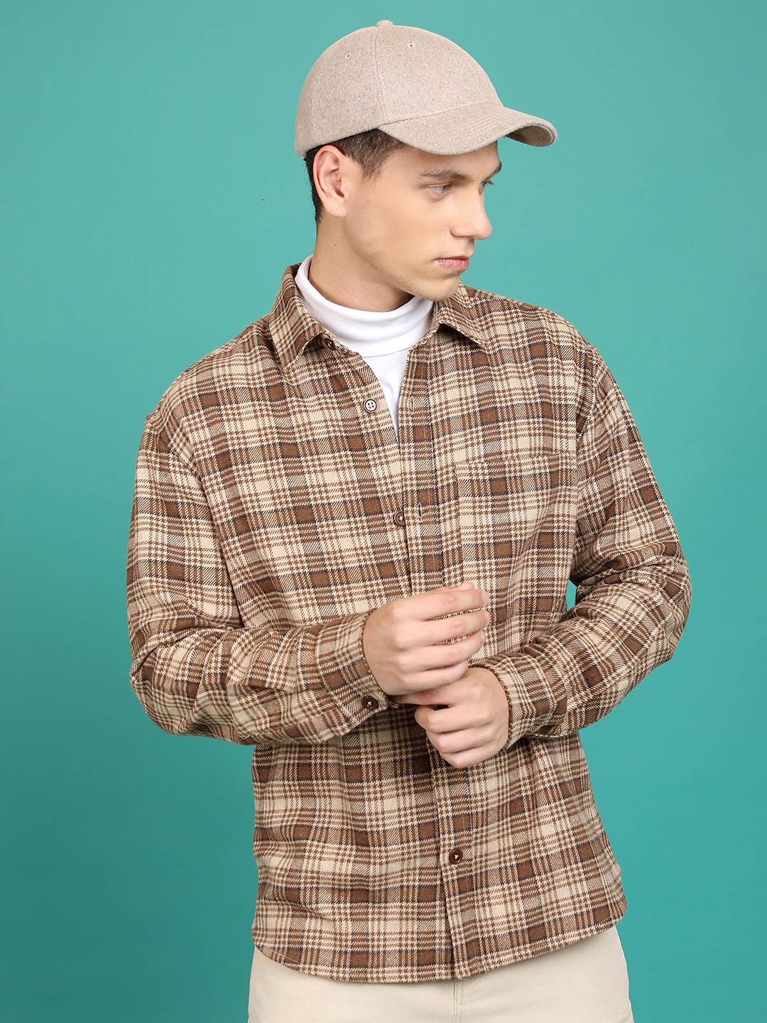 HIGHLANDER Tartan Checked Spread Collar Flannel Shirt