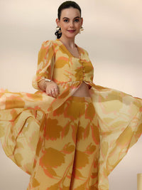 Libas Beige Floral Printed V-Neck Tunic with Palazzo