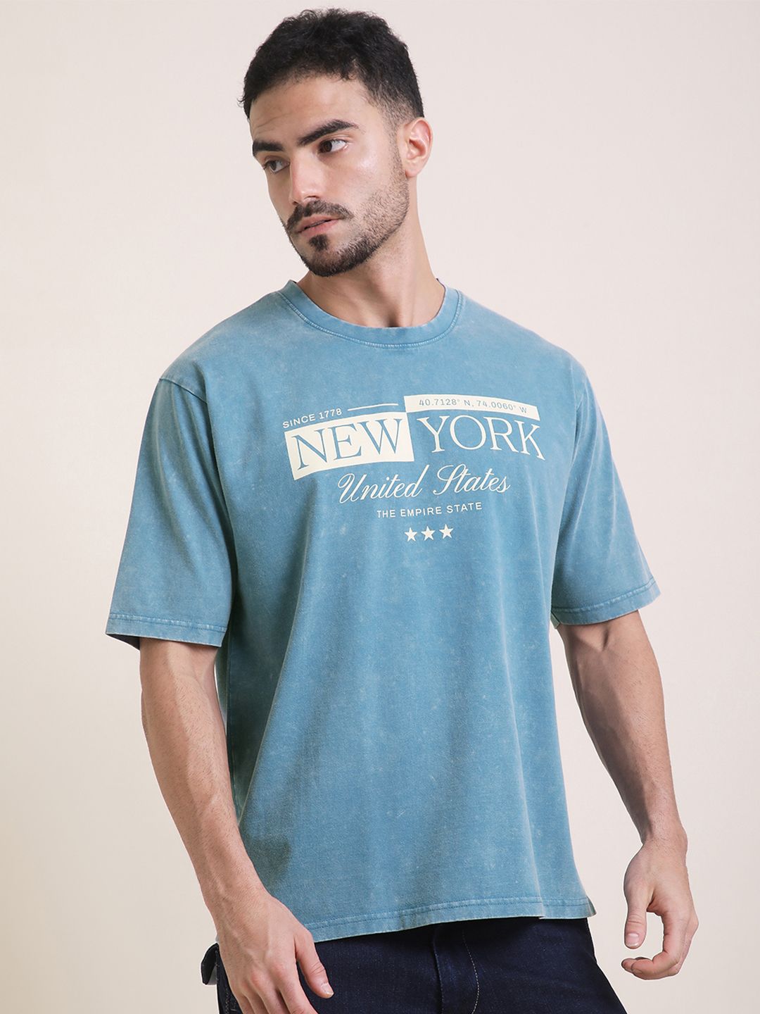 DILLINGER Men Oversized Short Sleeve Acid Washed Printed Tshirt