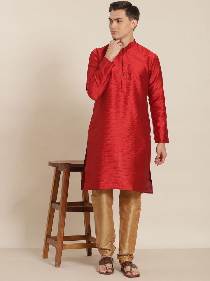 SOJANYA Kurta Rekaan Tenunan Merah Lelaki