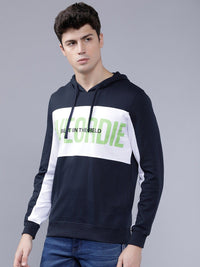 The Indian Garage Co Men Navy Blue & White Printed Hooded Sweatshirt