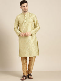 SOJANYA Men Green & Gold-Toned Floral Kurta