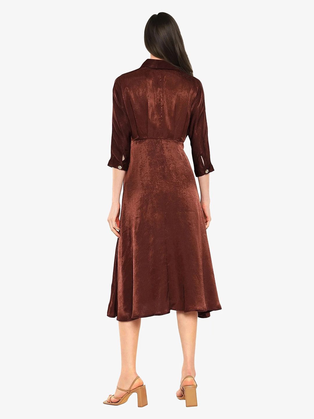 RAREISM Shirt Collar A-Line Midi Dress