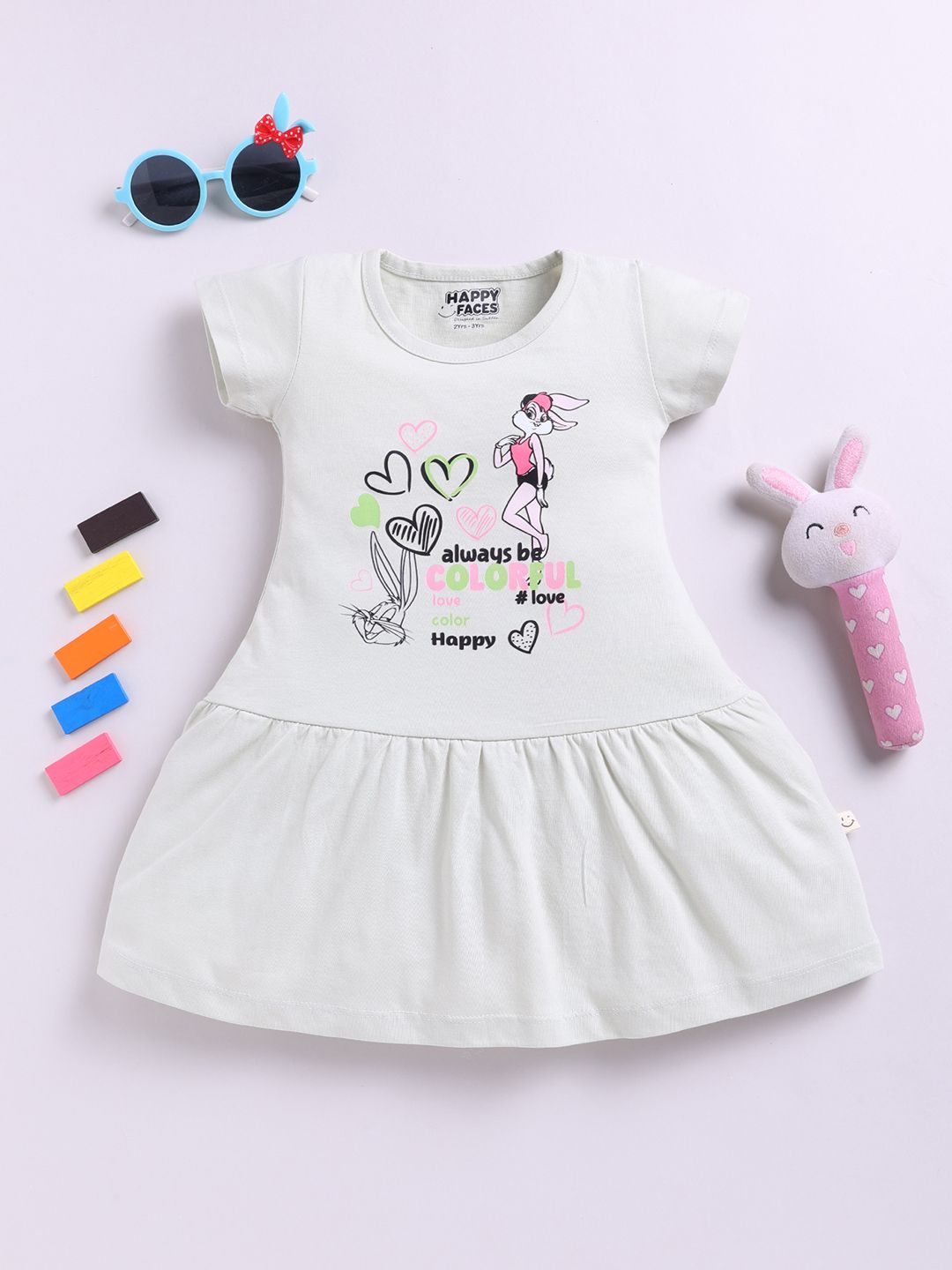 Happy Faces Girls Looney Tunes Print Pure Cotton Fit & Flare Dress