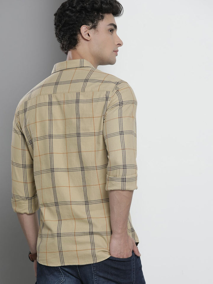 The Indian Garage Co Men Mustard Yellow Checked Casual Shirt