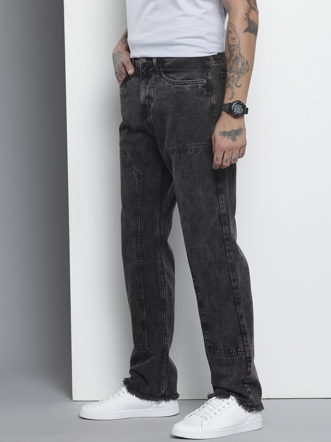 The Indian Garage Co Men Pure Cotton Vintage Straight Fit Light Fade Jeans