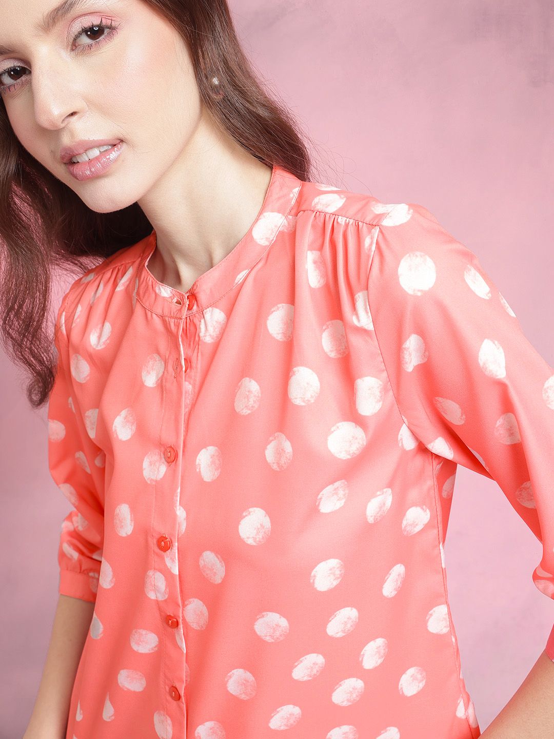 DressBerry Polka Dot Print Shirt Style Top