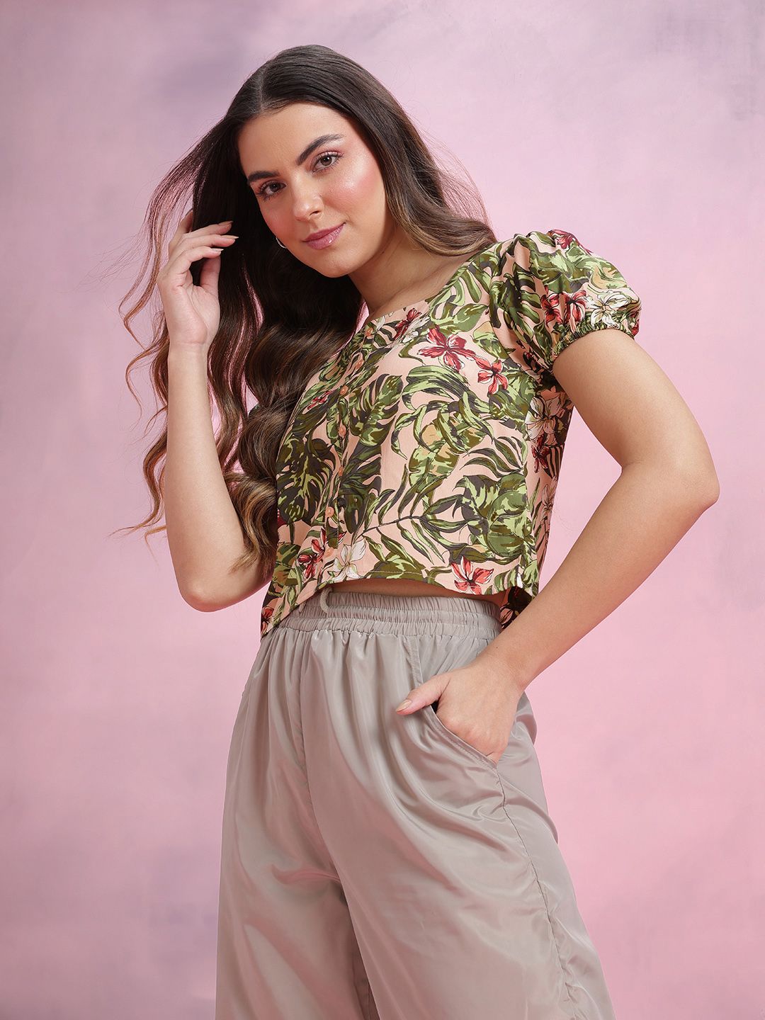 DressBerry Floral Print Puff Sleeve Top