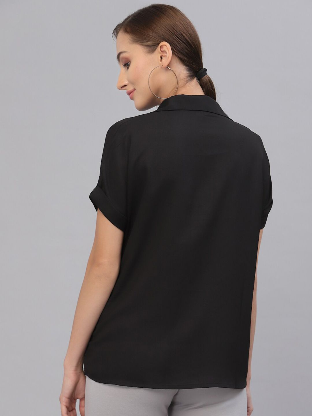 Style Quotient Women Black Solid Polyester Regular Fit Casual Shirt
