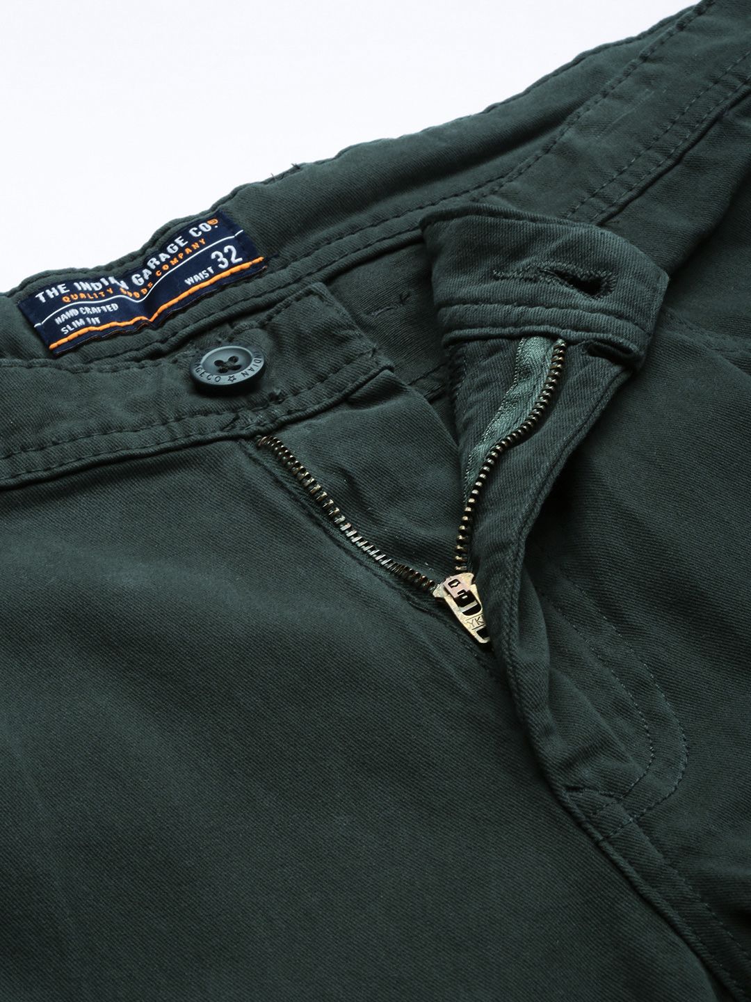The Indian Garage Co Men Olive Green Slim Fit Cargos
