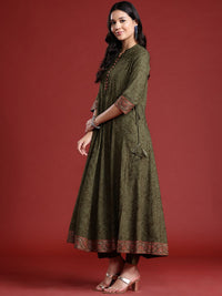 Anouk Floral Printed Button-Detail Anarkali Kurta with Trousers & Dupatta