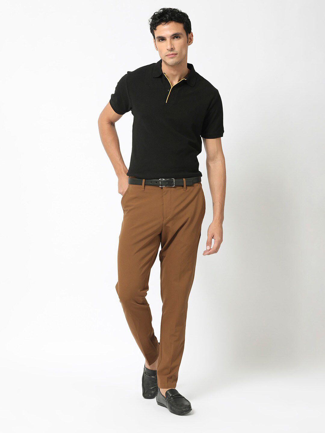 RARE RABBIT Men Rings-4 Slim Fit Solid Polo Collar T-Shirt