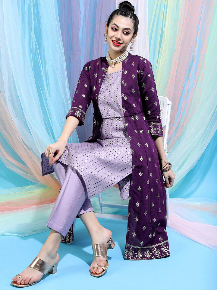 Vishudh Women Ethnic Motifs Printed Empire Kurta with Trousers & Jacket
