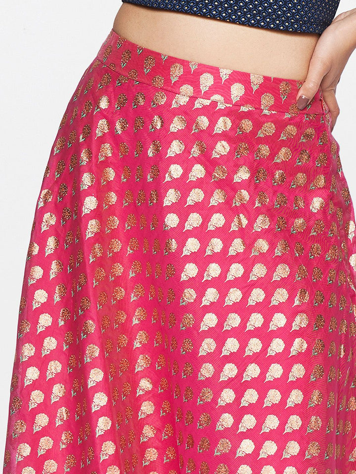 Global Desi Women Fuchsia Ethnic Motifs Woven Design Flared Maxi Skirt