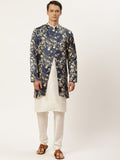 SOJANYA Men Off White Kurta with Churidar & Jacket