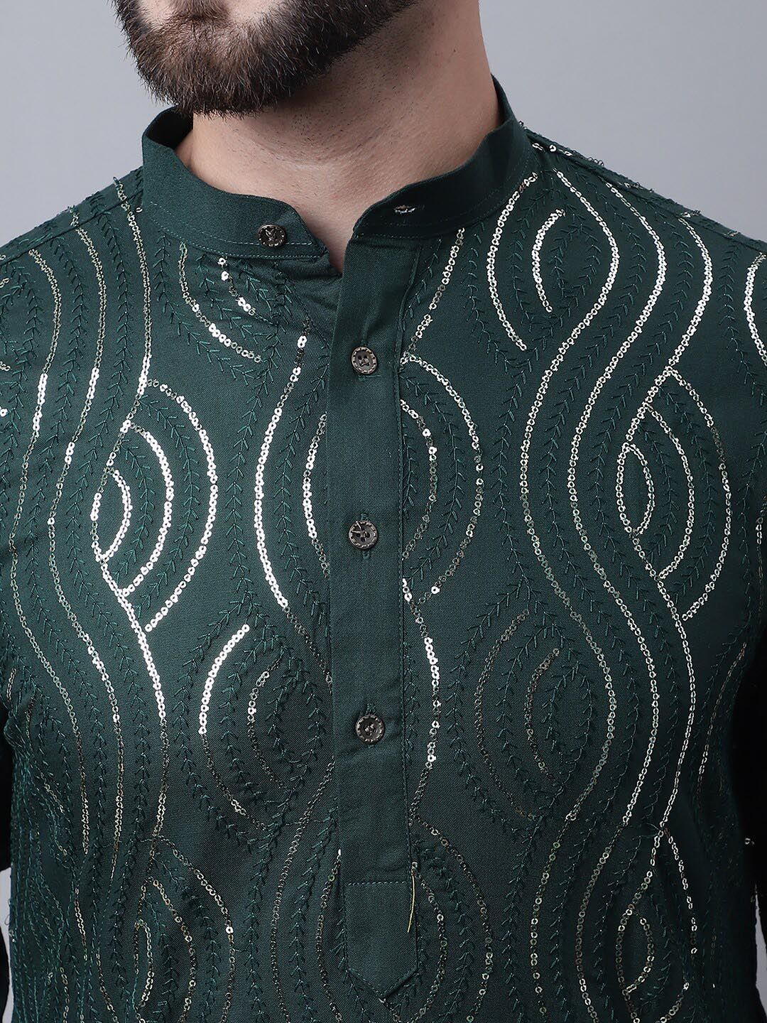 SOJANYA Men Ethnic Motifs Embroidered Pure Cotton Kurta With Pyjamas & Nehru Jacket