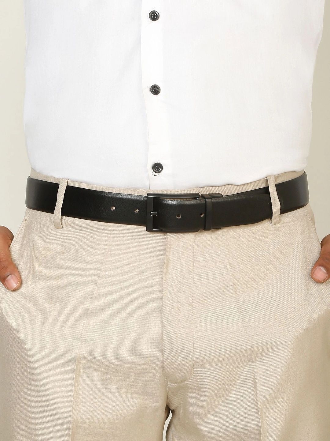 Teakwood Leathers Men Textured Leather Reversible Formal Belt