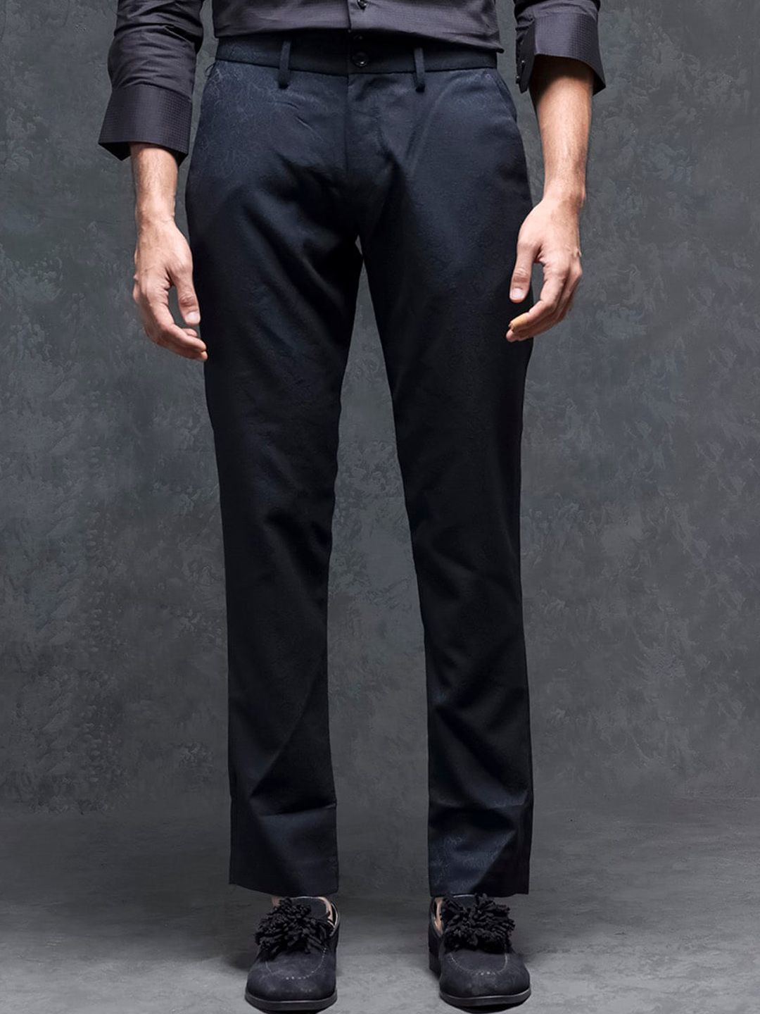 RARE RABBIT Men Seth Mid-Rise Slim Fit Flat-Front Plain Trouser