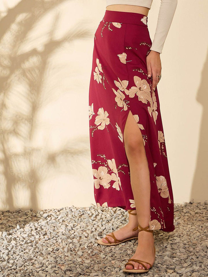 Berrylush Floral bercetak tinggi A-line Maxi Skirt