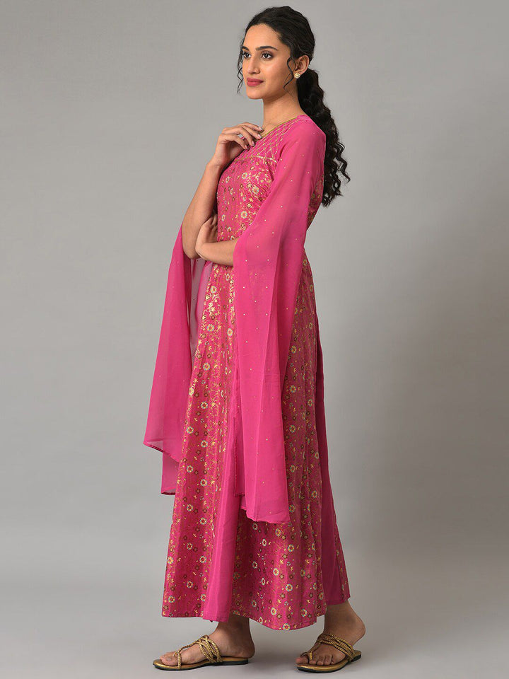 AURELIA Ethnic Motifs Printed Cape Sleeves Maxi Dress